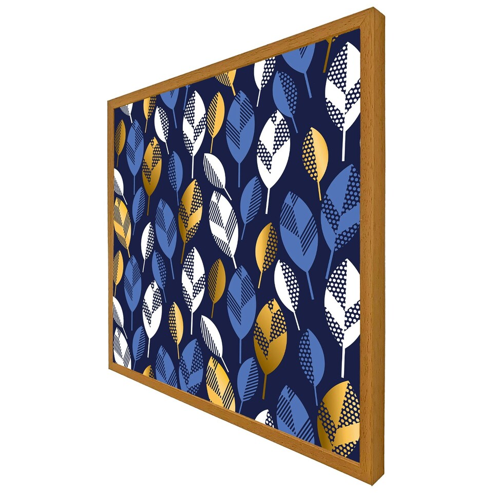 image 1 of White, blue & gold leaves on navy background (Picutre Frame) Grey | XS