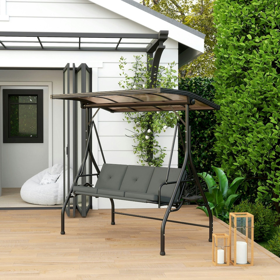 image 1 of Outsunny 3 Seater Garden Swing Seat Bed, Convertible Swing Chair Black | Black