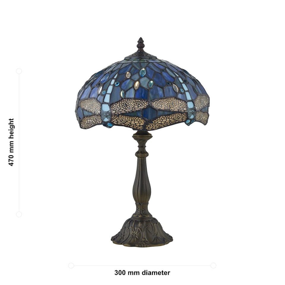 image 1 of Set of 2 Beaumont - Tiffany Dragonfly Coloured Glass 47cm Table Lamps