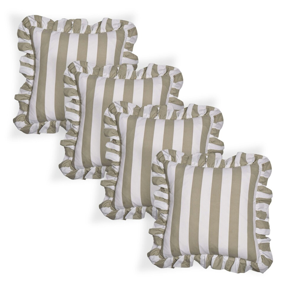 image 1 of OHS 4 Pack Stripe Frill Edge Soft Plush Cosy Cushion Covers Green | Sage