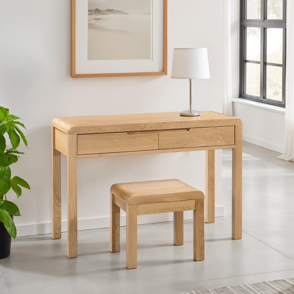 image 1 of Curve 2 Drawer Dressing Table with Stool Set - Oak