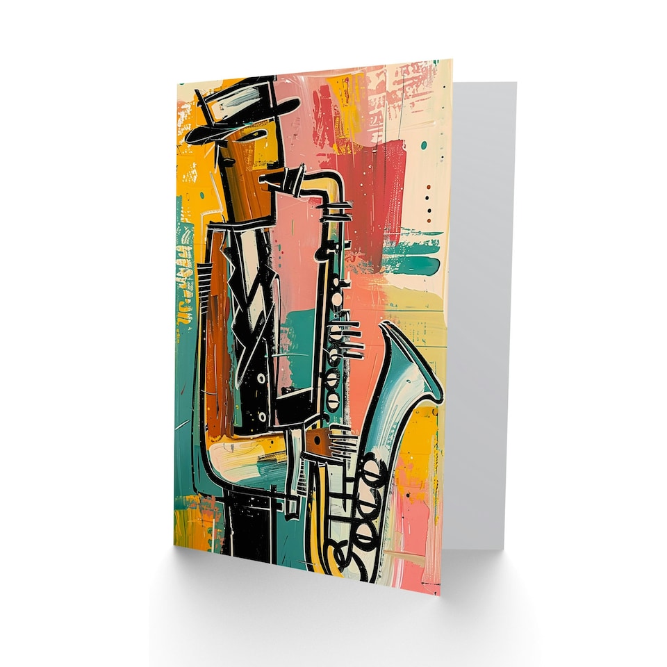 image 1 of Abstract Jazz Music Saxophone Player Man Him Birthday Card
