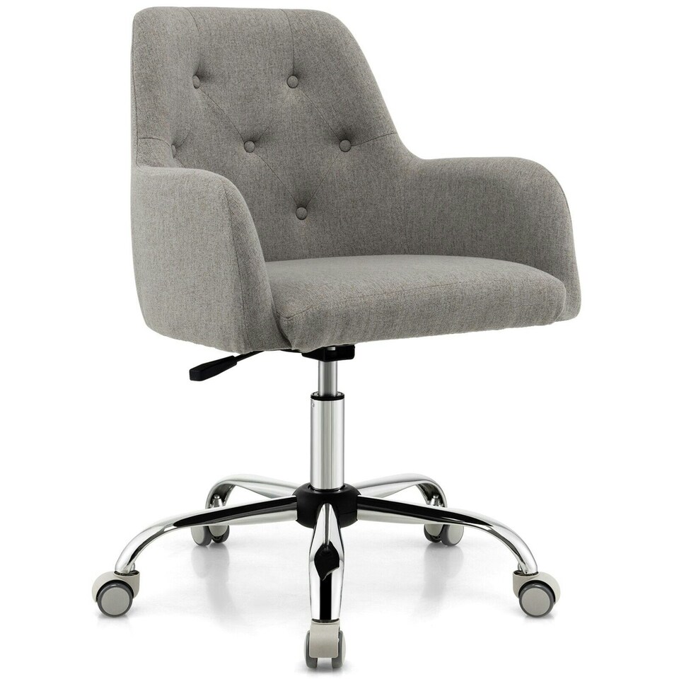 image 1 of COSTWAY Adjustable Rolling Upholstered Accent Armchair Grey