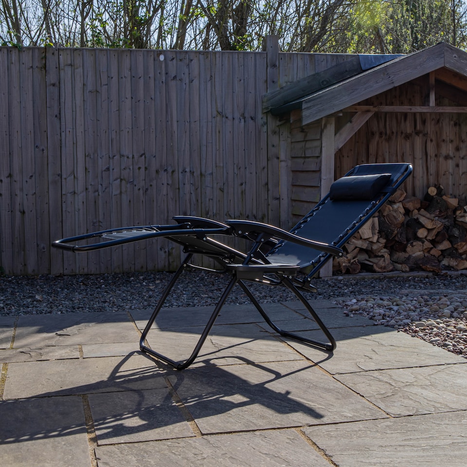 image 1 of Set of 2 Black Multi Position Textoline Zero Gravity Garden Relaxer Chair Lounger | Black | Black