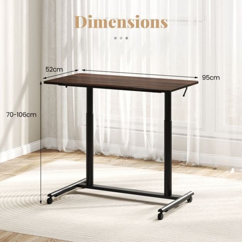image 1 of COSTWAY Adjustable Height C-Shaped Mobile Standing Desk Brown Brown