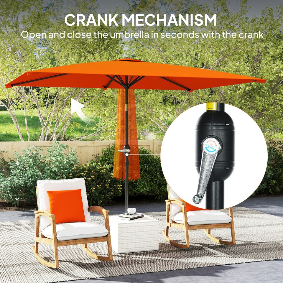 image 1 of Outsunny 3x2m Garden Parasol Canopy Tilt Crank 6 Ribs Sun Shade Orange