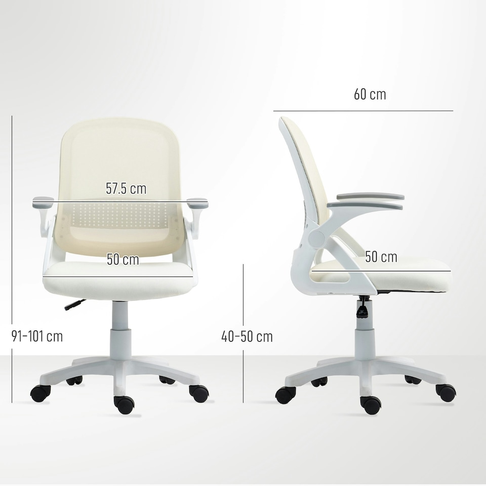 image 1 of HOMCOM Ergonomic Swivel Computer Chair with Flip-up Armrests, White | White | One Size