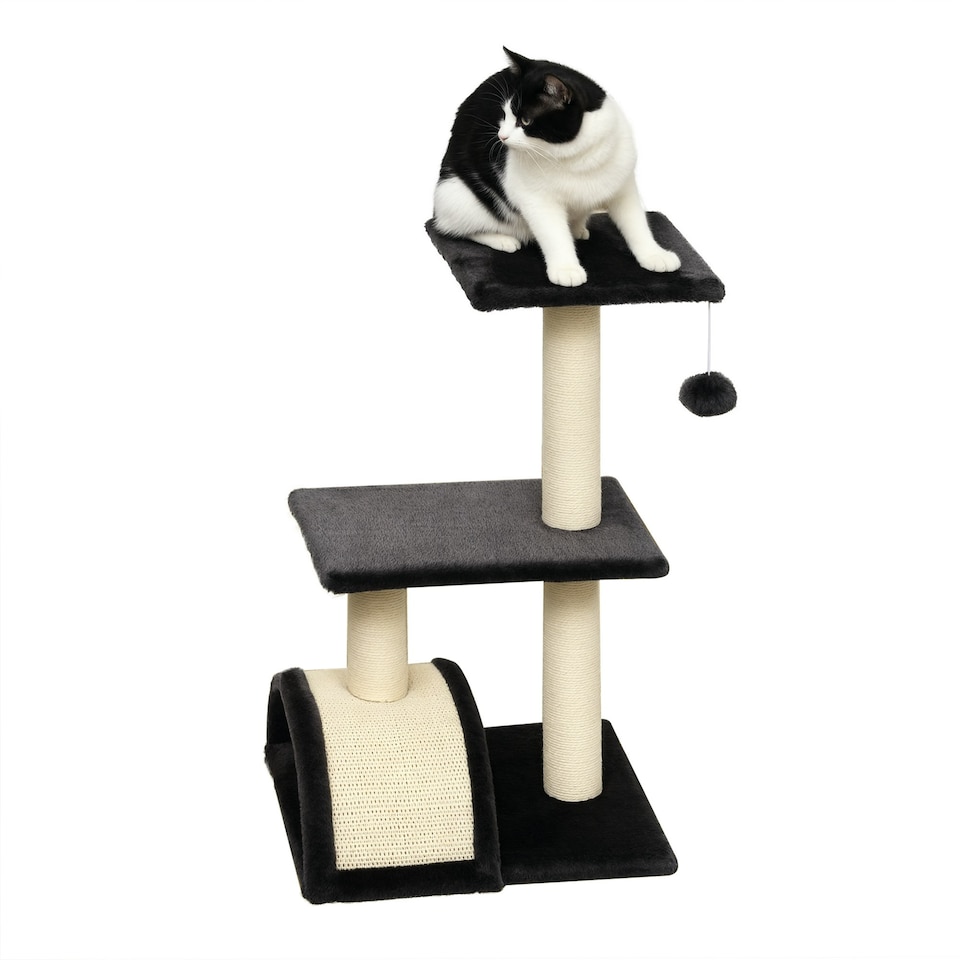 image 1 of PawHut Cat Tree Tower with Sisal Scratch Post, Arc Perch, 72cm, Black