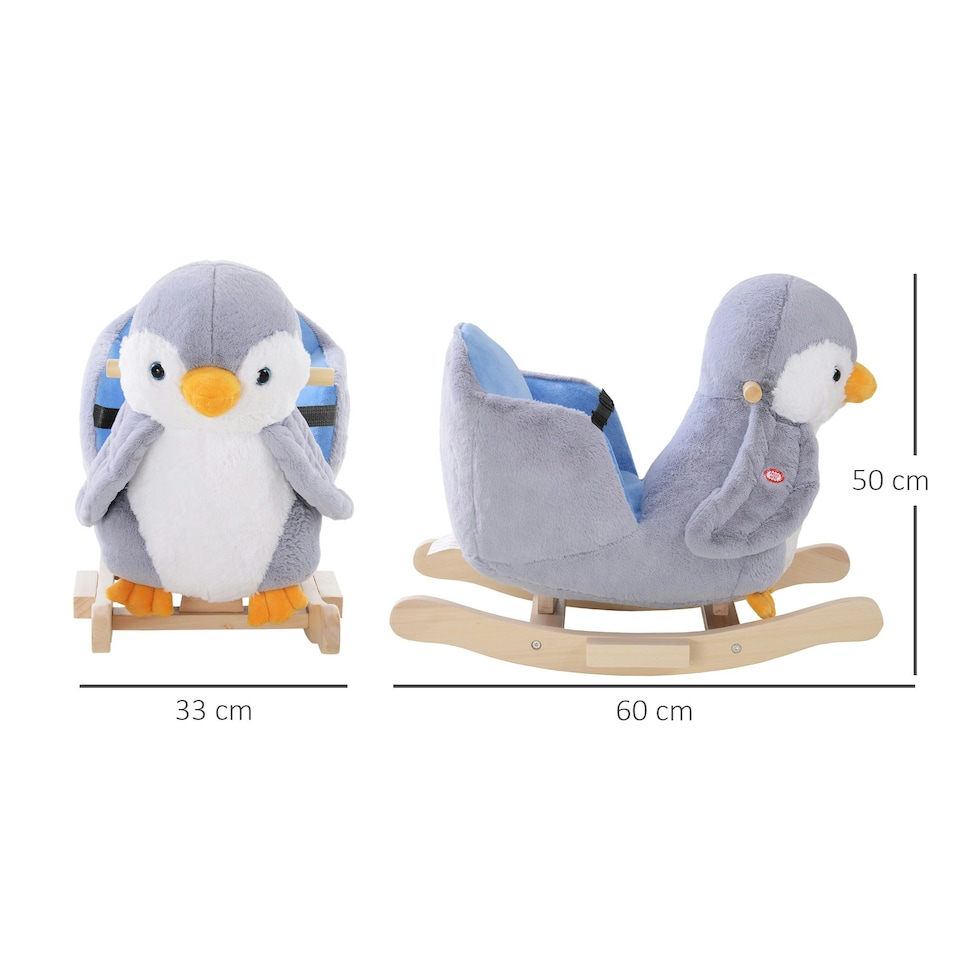 image 1 of HOMCOM Animal Baby Rocking Horse Penguin Plush Musical Button w/32 Songs Wood