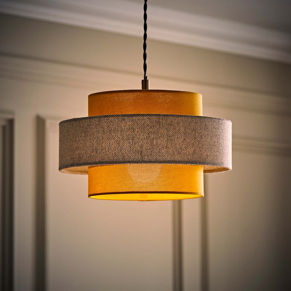 image 1 of ValueLights Mustard and Grey Herringbone Modern Ceiling Pendant Shade