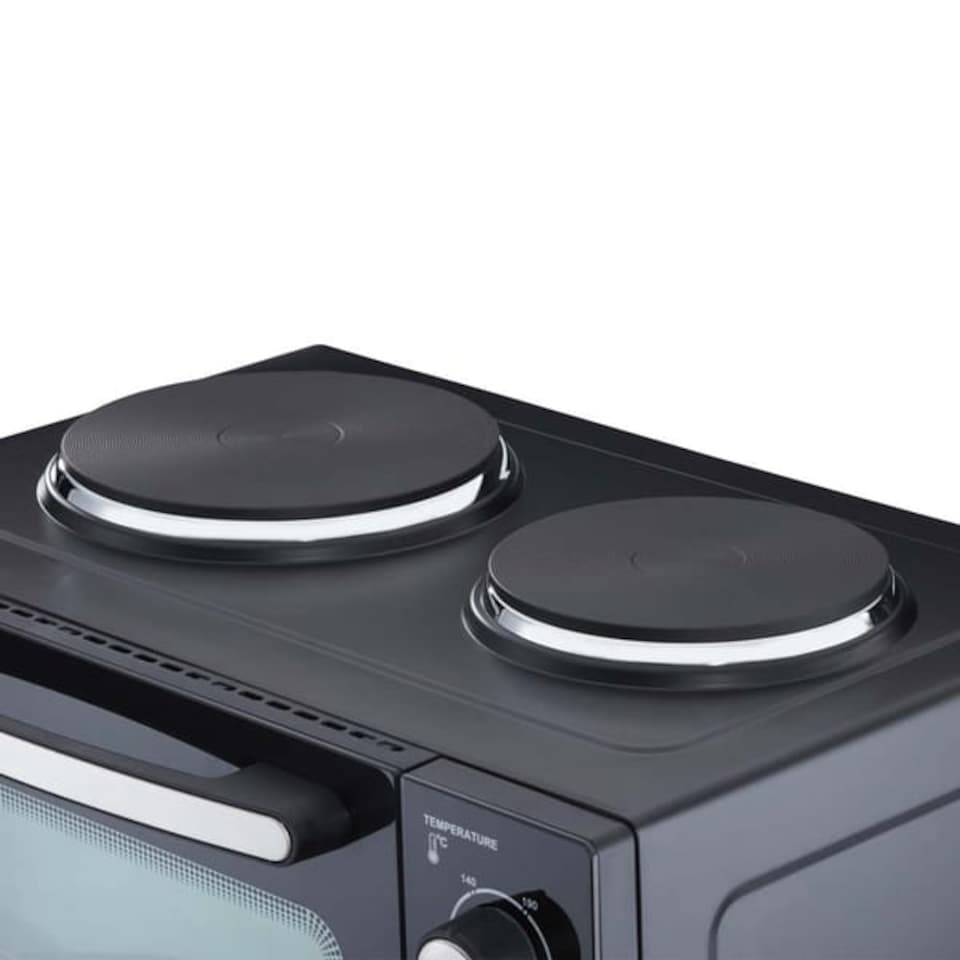 image 1 of Cooks Professional 34L Mini Oven with 2 Hobs - Electric Multifunction Countertop Cooker | Black | Black & Silver