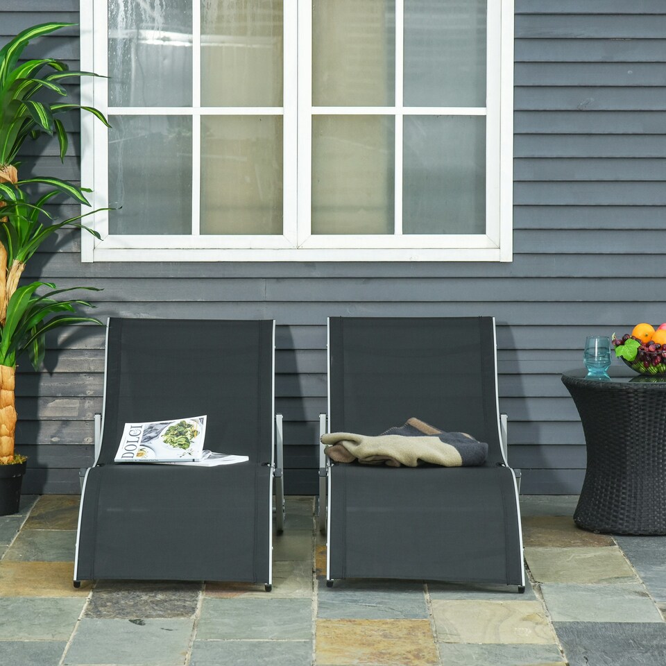 image 1 of Outsunny Set of 2 Zero Gravity Lounge Chair Recliners Sun Lounger Black