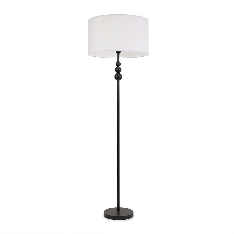 image 1 of ValueLights Marissa White Shade with Black Stacked Ball Floor Lamp | Black