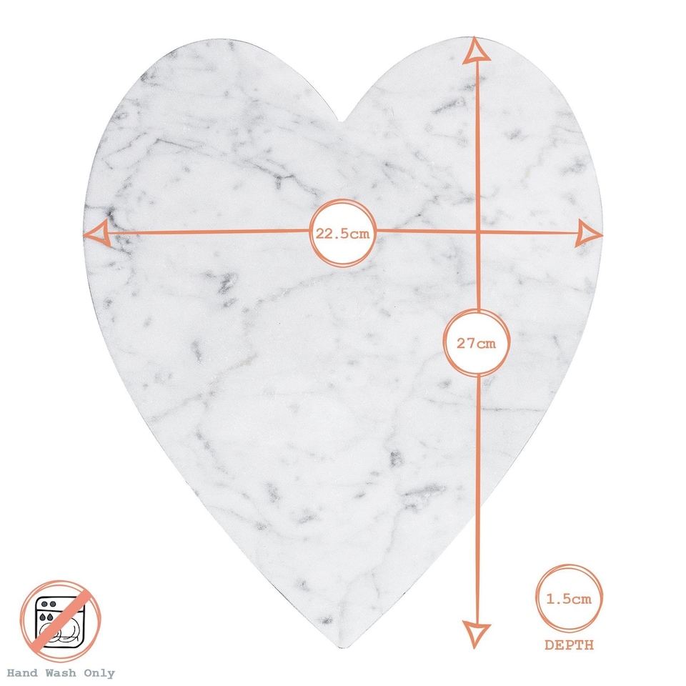 image 1 of Argon Tableware Heart Marble Chopping Board - 23 x 27cm | White | White