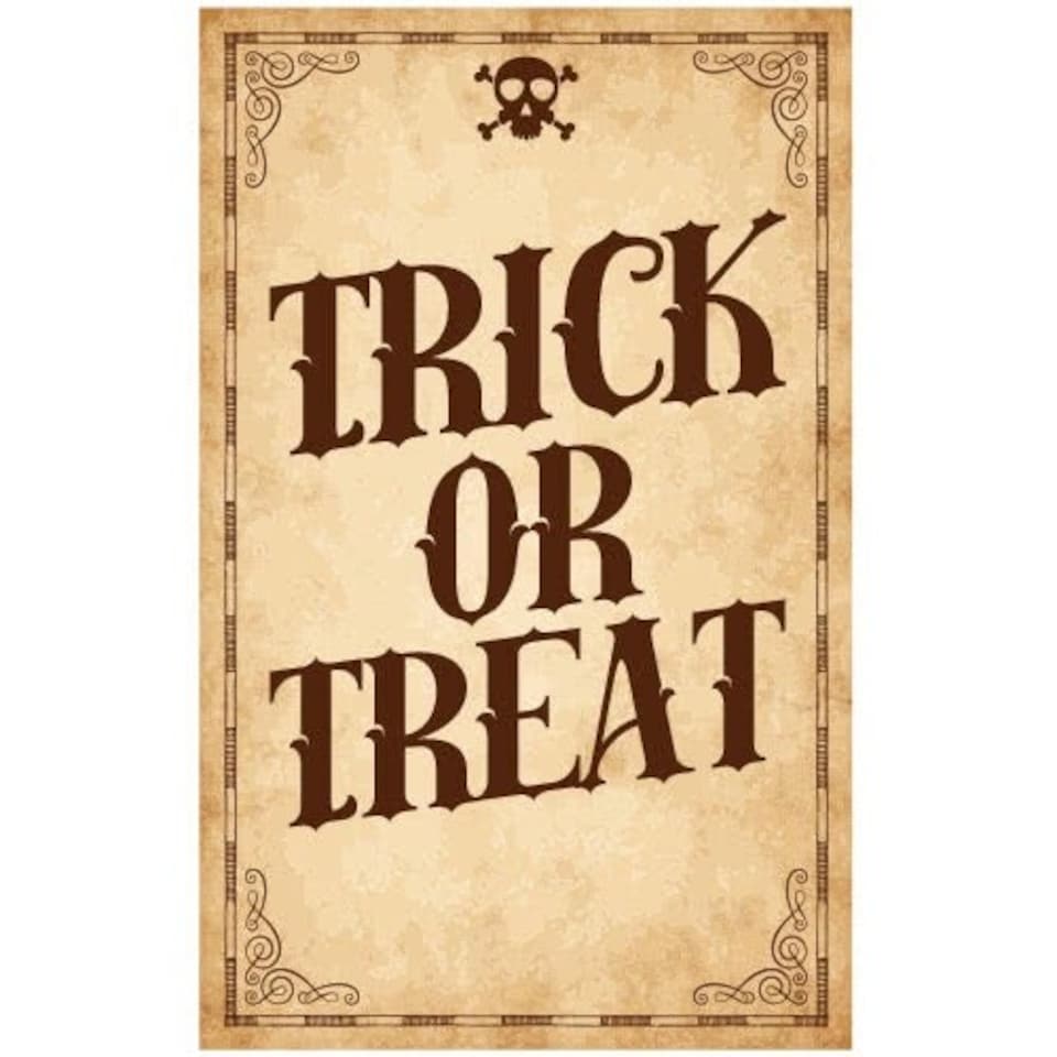 Trick Or Treat Skull Halloween PVC Party Sign Decoration 25cm x 41cm