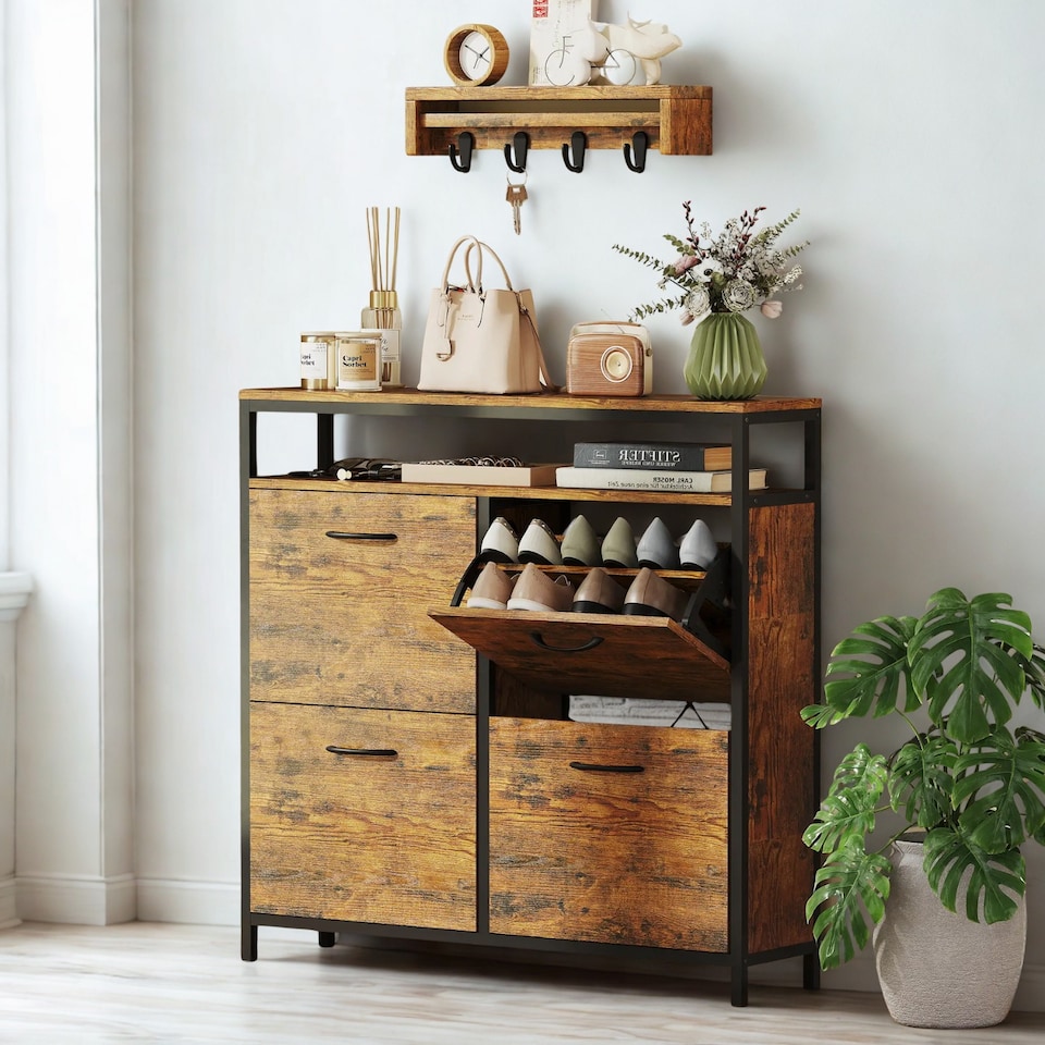 image 1 of Industrial 4 Drawer Shoe Storage Rack Hallway Organiser