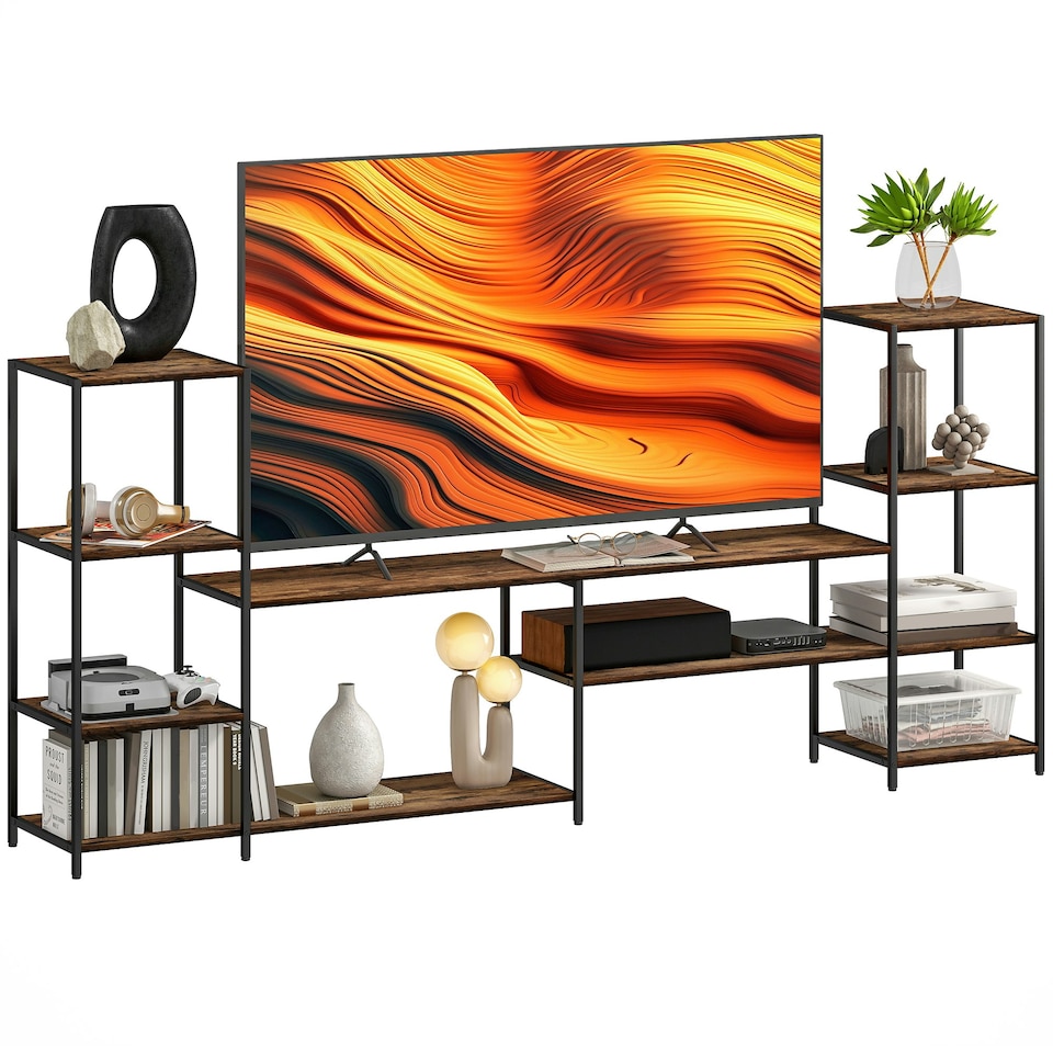 image 1 of HOMCOM TV Unit for TVs up to 60 Inches, Industrial TV Stand with Shelves | Brown | One Size | 1