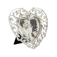 Heart Themed 4x4 Silver Picture Frame with Small Diamante Crystals Silver | One Size