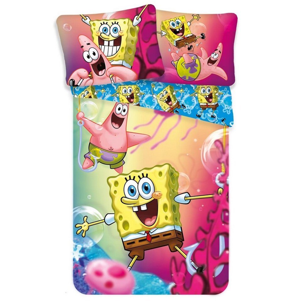image 1 of SpongeBob SquarePants Duvet Cover Set | Pink | Pink/Blue/Yellow | Single | 1