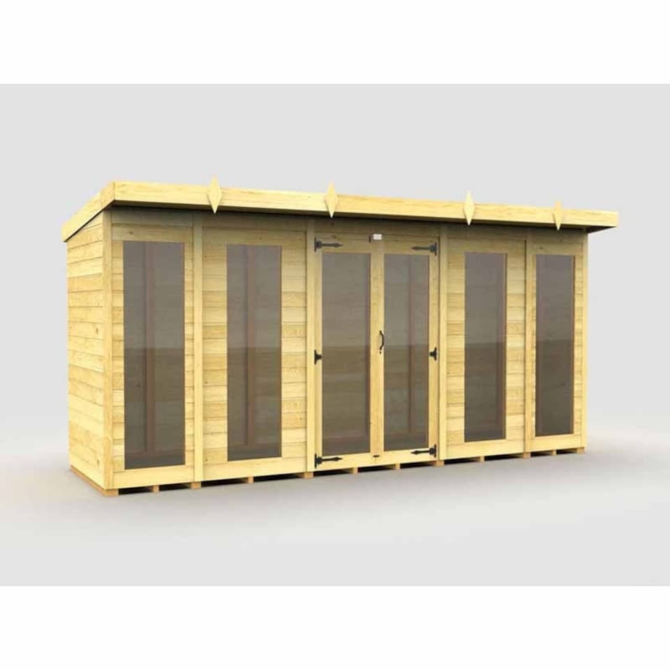 image 1 of 14ft x 4ft Pent Summer House (Full Height Window) - Wood - L118 x W417 x H201 cm | Brown