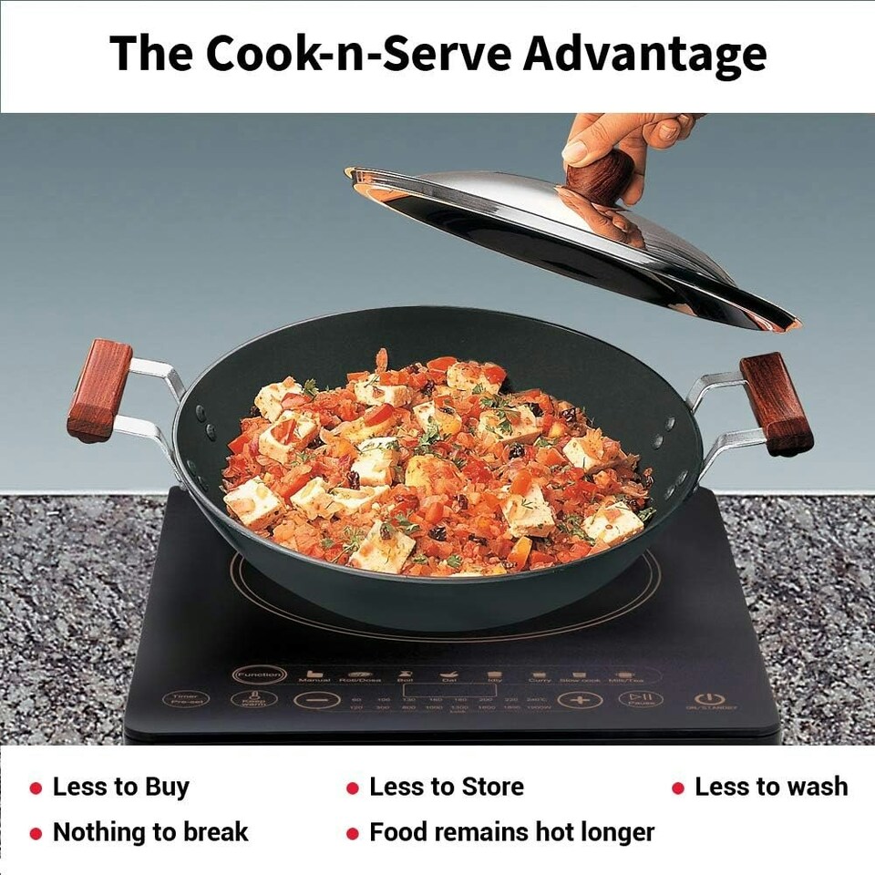 image 1 of Futura Induction Compatible Hard Anodised Flat Bottom Deep Fry Pan with Steel Lid, 2.5 Litre