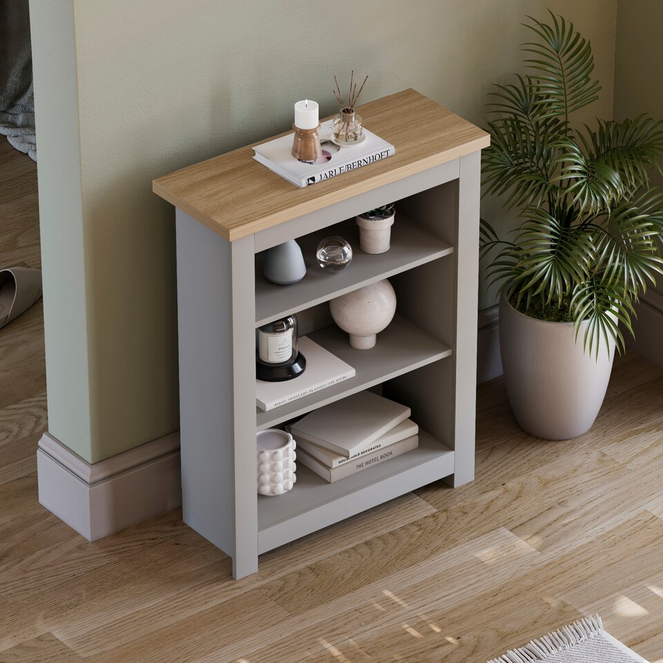 image 1 of Vida Designs Arlington 3 Tier Bookcase Shaker Style Display Storage, Grey & Oak