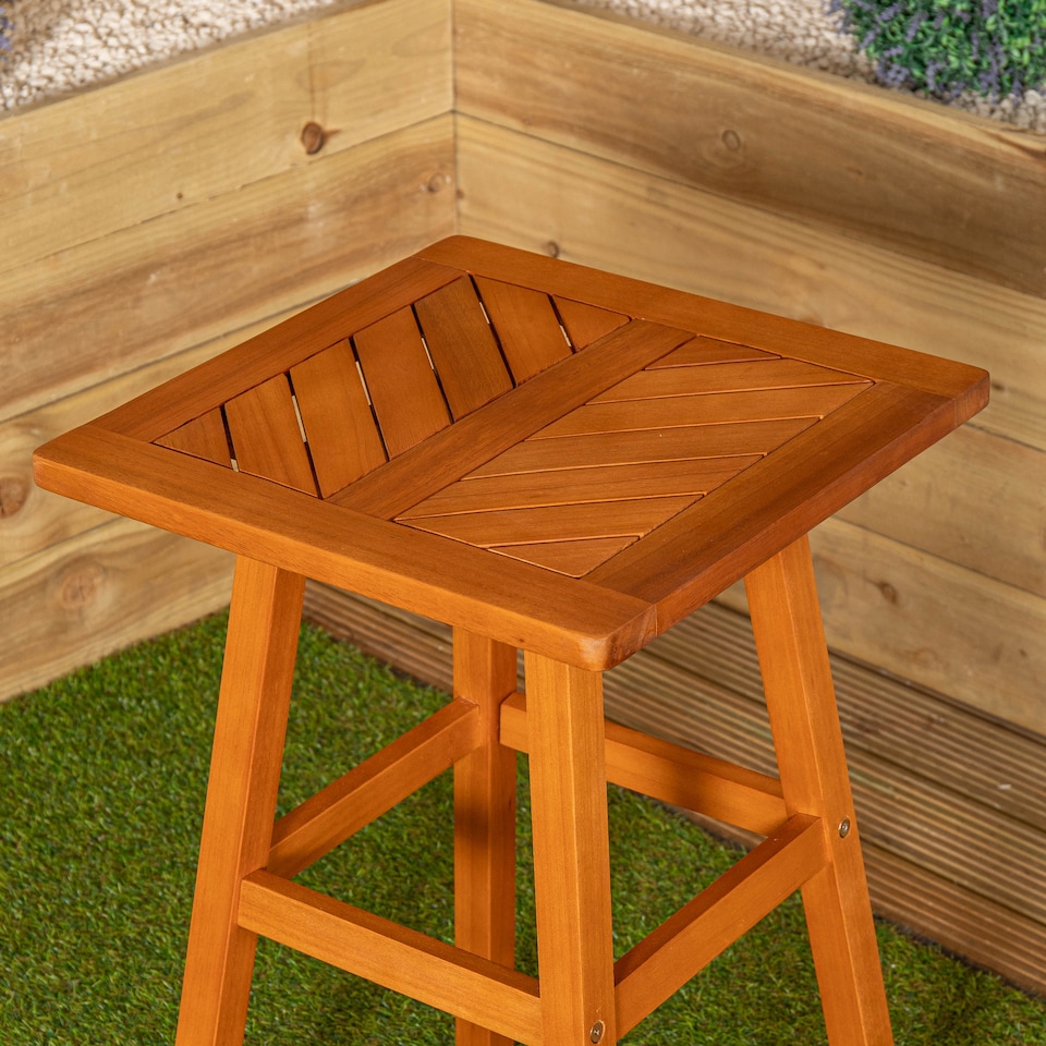 image 1 of Outdoor Wooden Garden Slatted Side Table with 2 Chairs