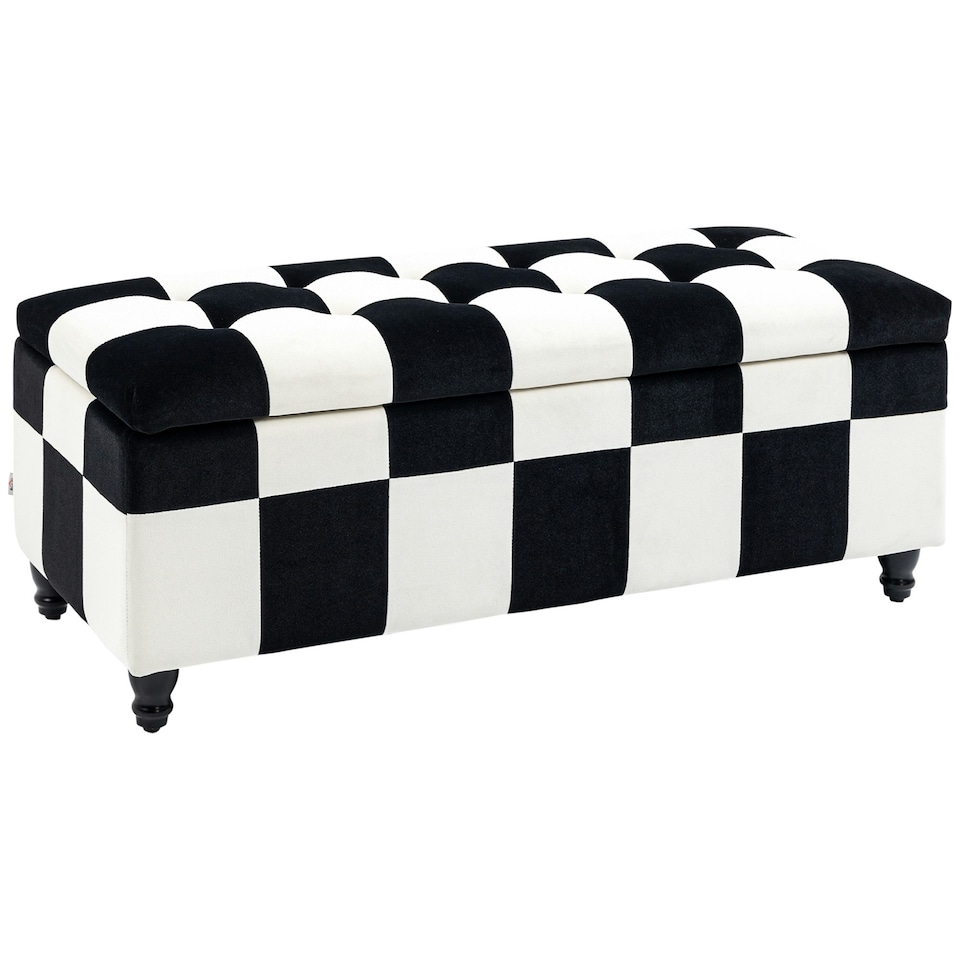 image 1 of HOMCOM 114 x 47 x 47cm Velvet Storage Ottoman, Button-tufted Footstool
