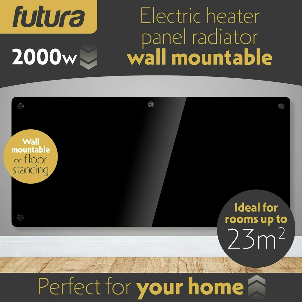 image 1 of Futura 2000W Smart Wifi Heater Electric Panel Wall Mounted Black Glass Radiator