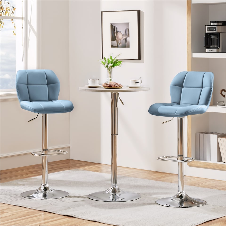 image 1 of Yaheetech Set of 2 Modern Faux Leather Swivel Bar Chair-Blue