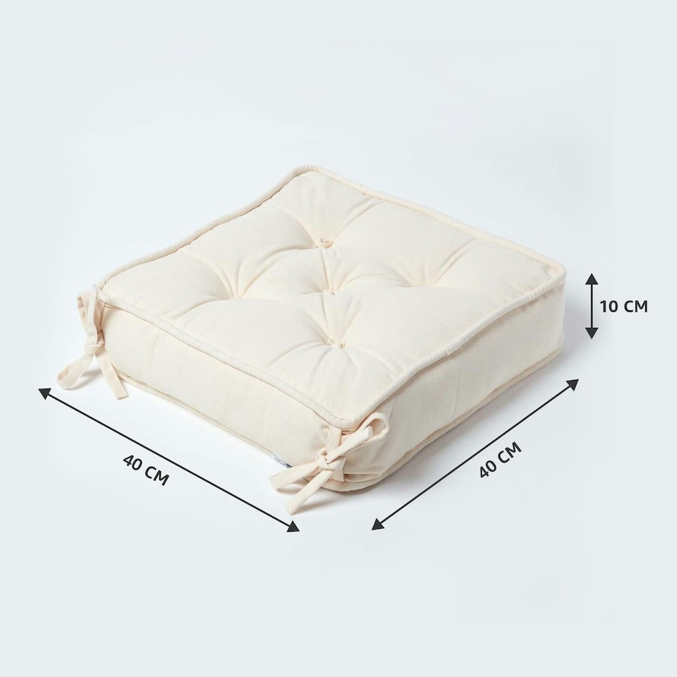 image 1 of Homescapes Cream Cotton Dining Chair Booster Cushion Cream
