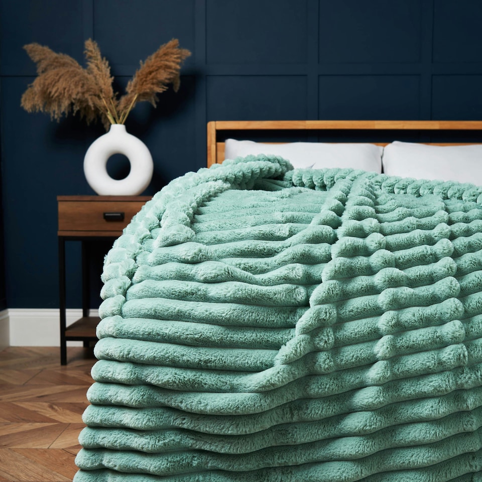 image 1 of BHS Jumbo Cord Throw with Plain Velvet Backing | Green | Green | 1