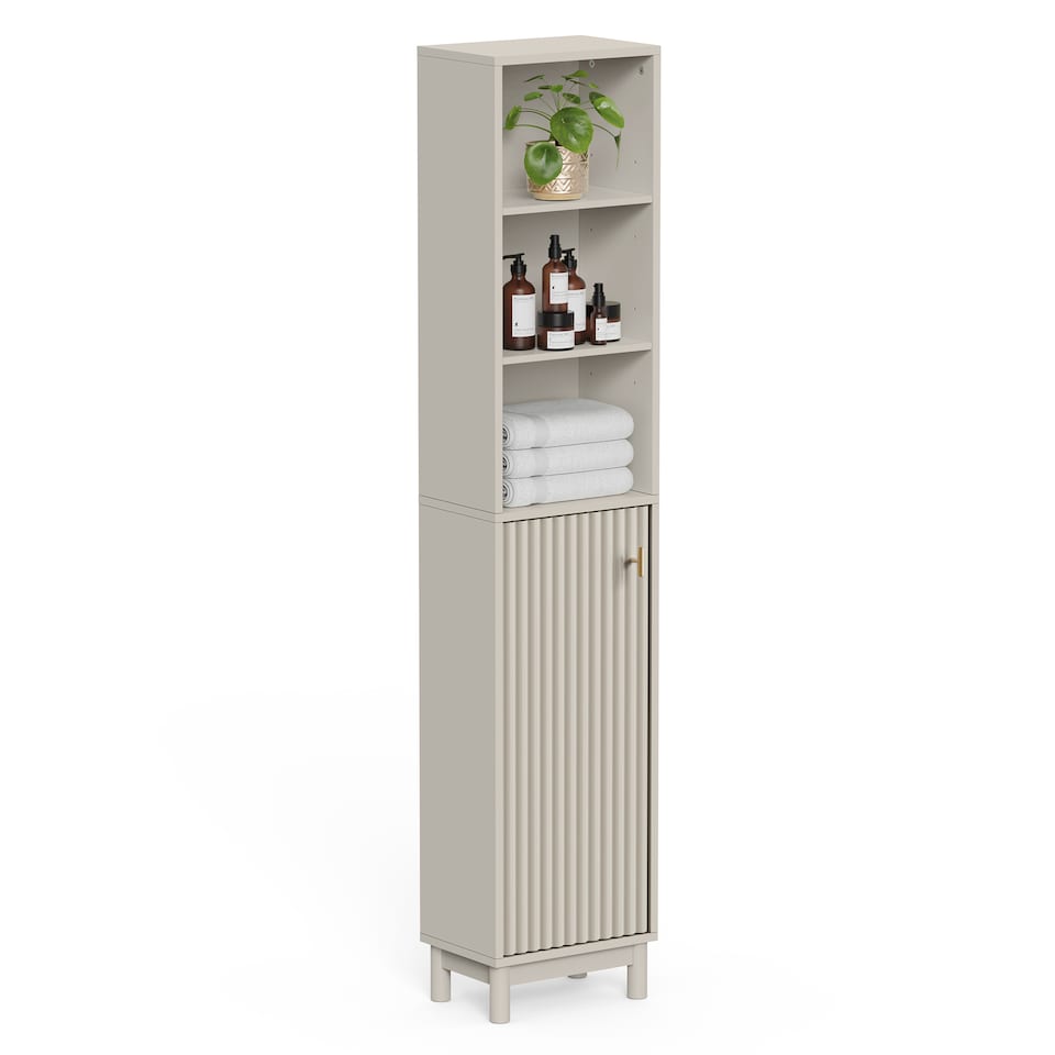 image 1 of Vonhaus Victoria Stone Freestanding Tall Bathroom Storage Cabinet with 6 Shelves