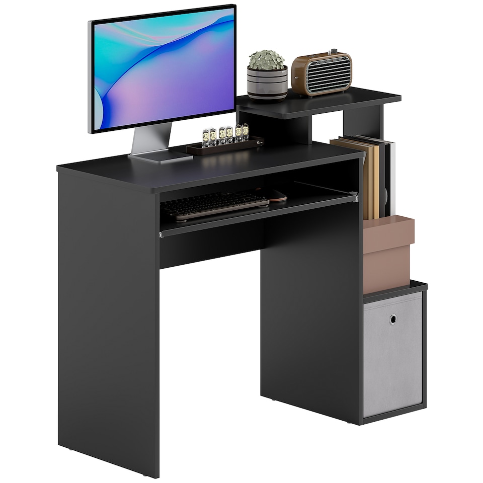 image 1 of HOMCOM Computer Desk with Sliding Keyboard Tray Storage Drawer Shelf Home Office Workstation Black