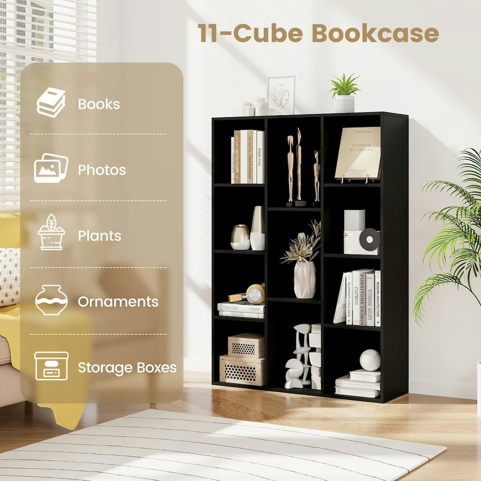 image 1 of COSTWAY 11-Cube Bookcase Geometric Bookshelf Display Cabinet Black