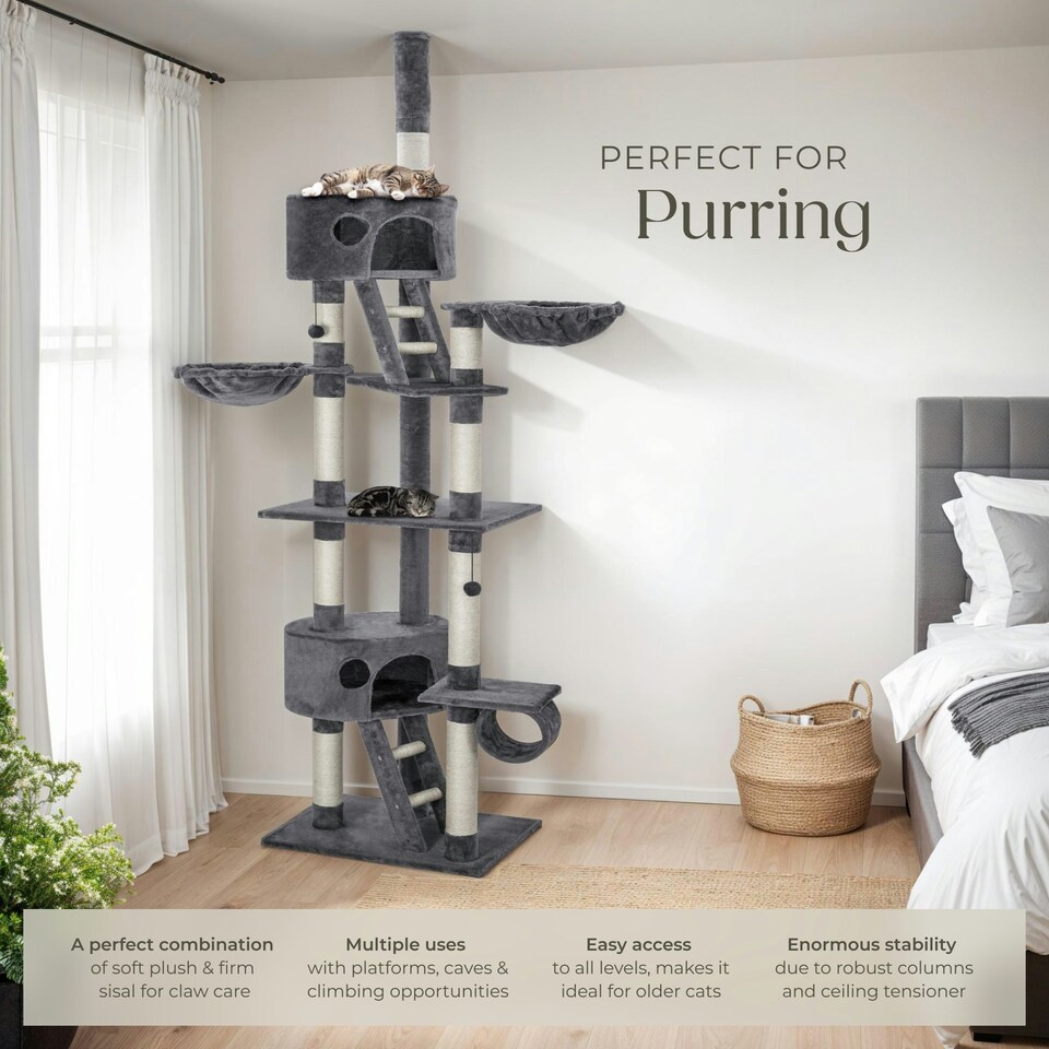 image 1 of Cat Tree Hansi - 243 to 260 cm, sisal cat scratching posts - Grey
