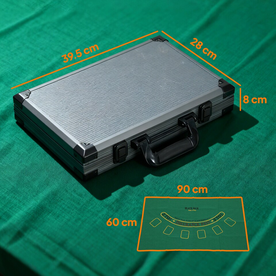 image 1 of SPORTNOW 400-Piece Poker Chips Set with Lightweight ABS Case, Casino Texas Holdem Poker Set with Mat, 11.5g Numbered Poker Chips, Two Decks of Cards, Dealer, Five Dices, Grey