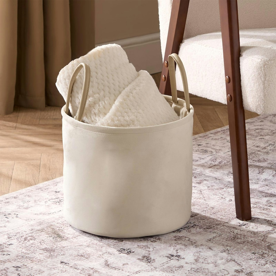 image 1 of OHS Velvet Storage Basket Home Modern Hamper Clothes Toys Organiser Fabric Bag Black