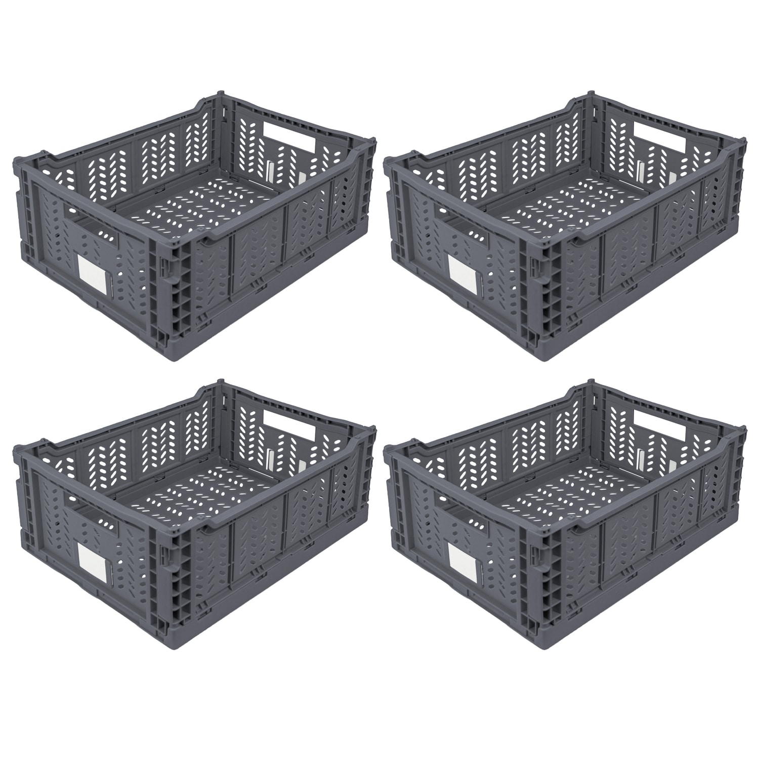 JVL Stackit Set of 4 Plastic Foldable Storage Crates â Large 14.5L Capacity â Collapsible Stackable Storage Boxes, Grey