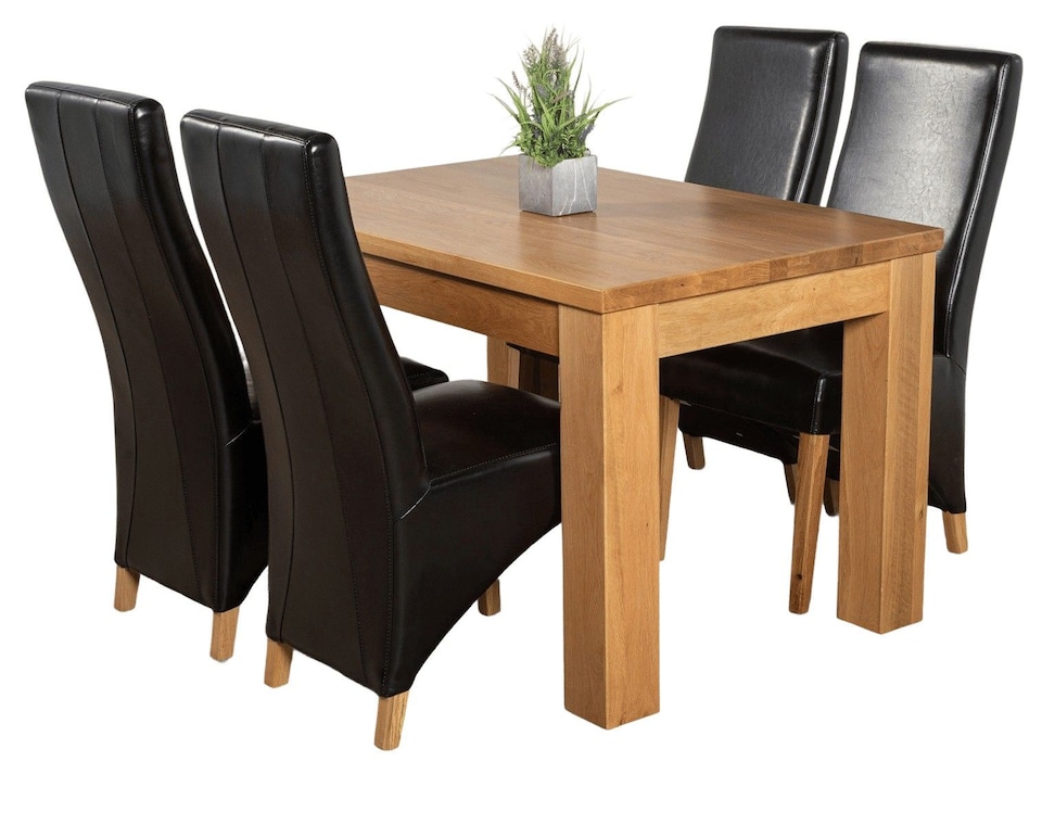 image 1 of Dakota 152 x 87cm Medium Oak Dining Table and 4 Lola Leather Chairs | Black | Black