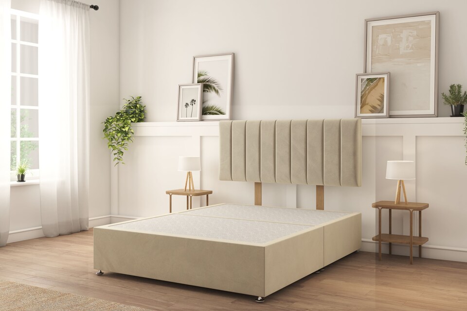image 1 of Sloomy Kansas Cream Plush Divan Bed Base No Drawers With 26" Strutted Headboard 6' Super King