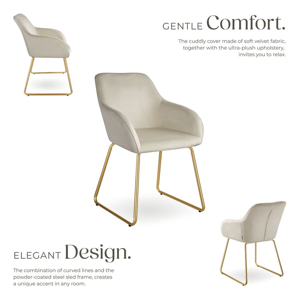 image 1 of Dining Chair Jeane - velvet look, cantilever frame | Cream | velvet look cream/gold | 4