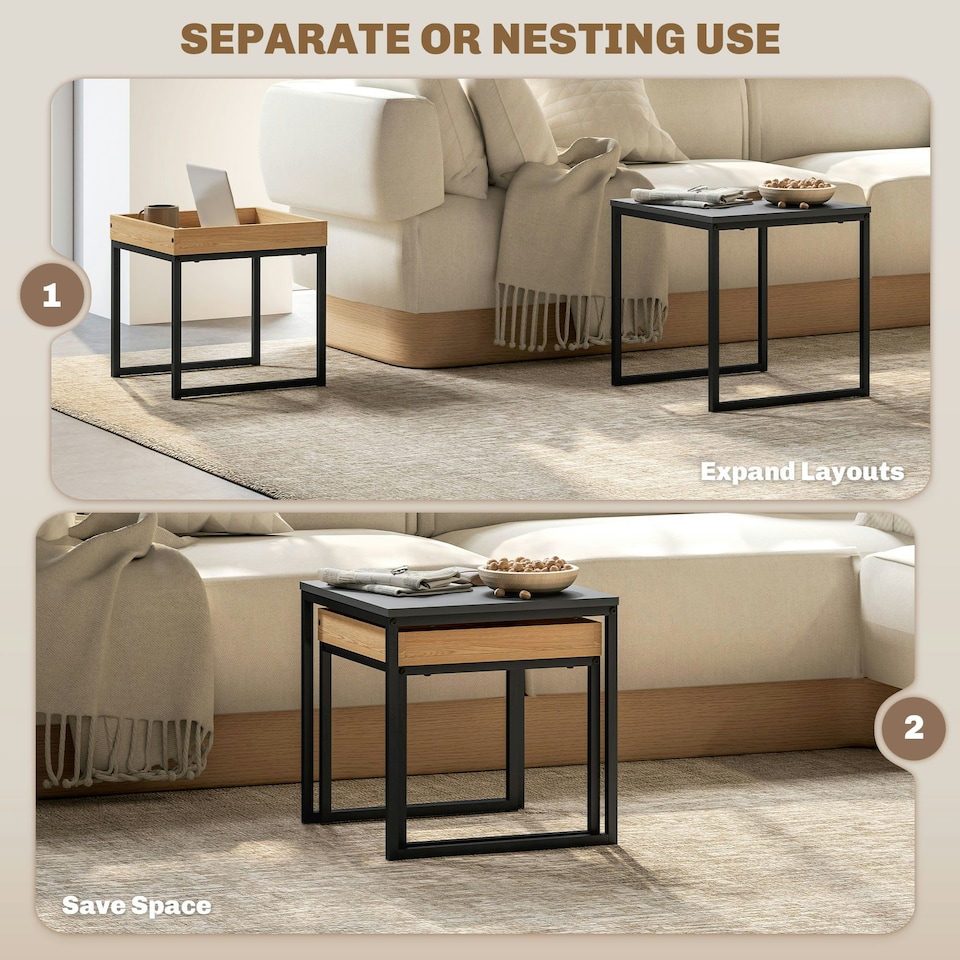 image 1 of HOMCOM Modern Coffee Table Set Square for Small Space Black