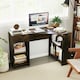 image 9 of COSTWAY L-Shaped Computer Desk Corner Table w/Storage Brown Brown