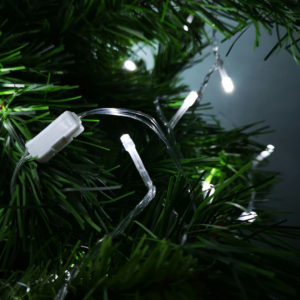 image 1 of 50 LED 5m Premier Christmas Outdoor Multi Function Battery Lights with Timer & Clear Cable in Cool White