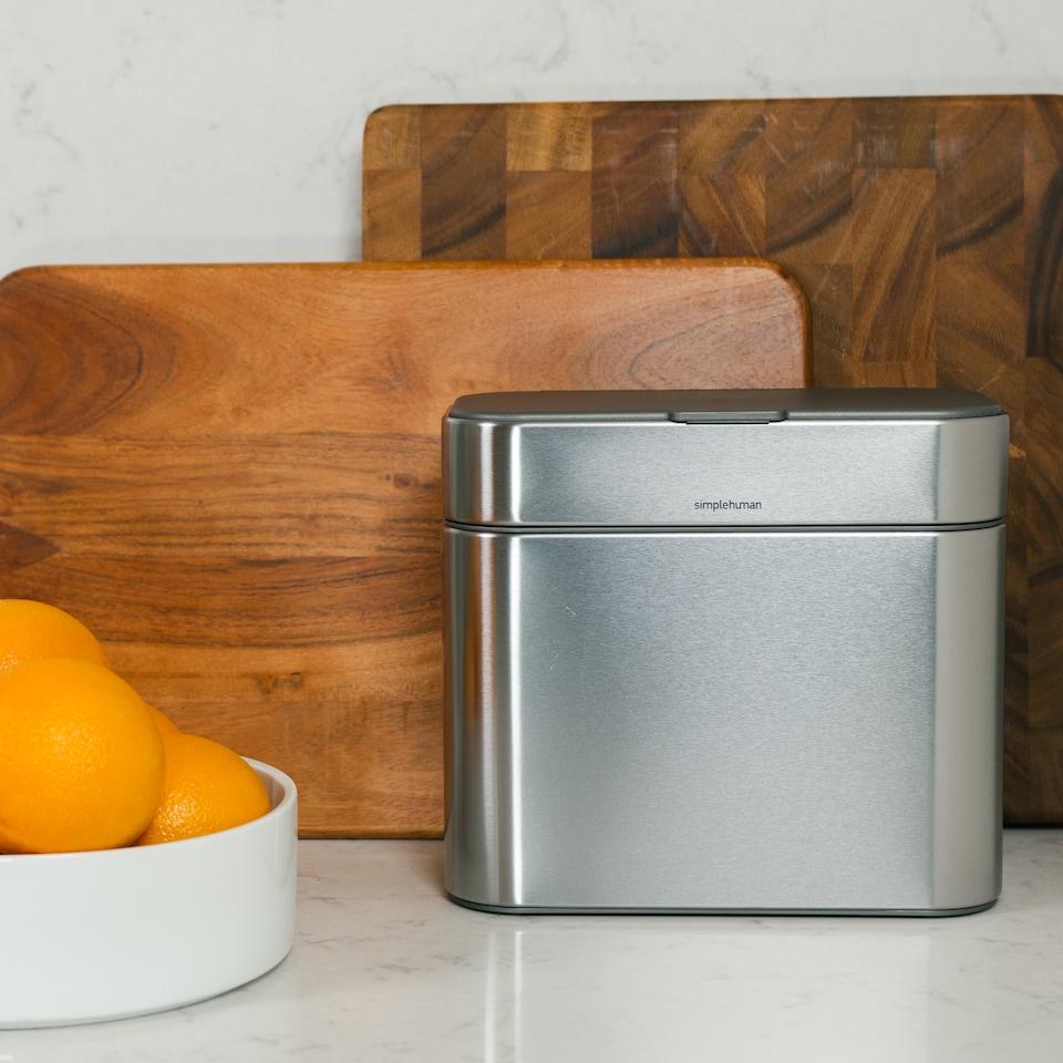 image 1 of Simplehuman 4L Compost Caddy and Food Waste Bin, Brushed Stainless Steel