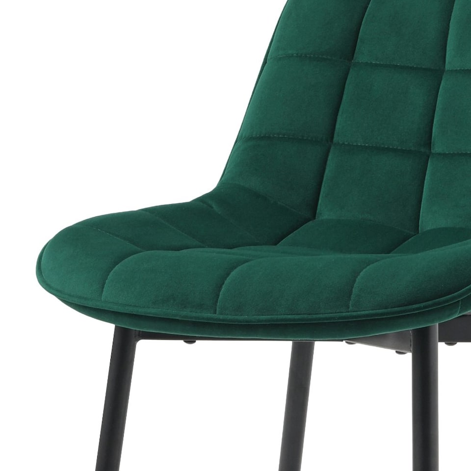 image 1 of Living and Home Velvet Upholstered Dining Chairs with Metal Legs x2 - Green