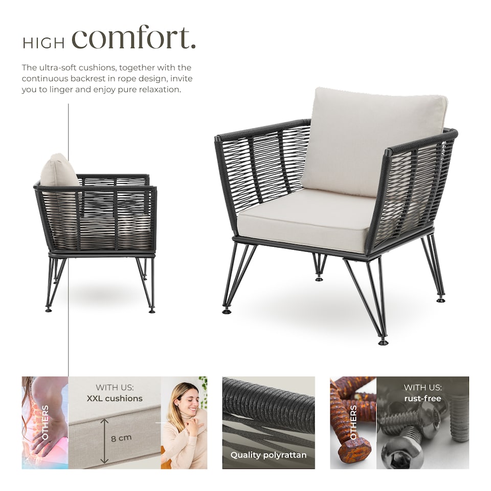 image 1 of Garden Chair Sundo - thick seat cushions, removable cushion covers | Grey | anthracite | 67 x 75,50 x 71 cm | 4