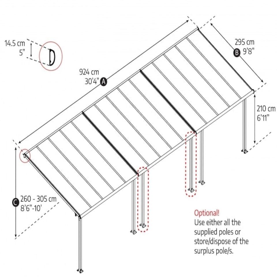 image 1 of Patio Cover Olympia 3 x 9.15 Clear - Polycarbonate - L924 x W300 x H305 cm - Grey Grey