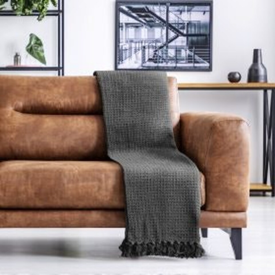 image 1 of Waffle Collection Recycled Cotton Throw in Charcoal (50" x 60")